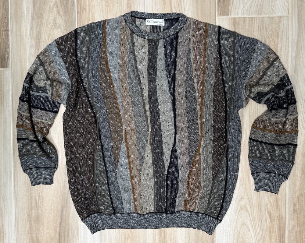 St Croix Shop Men’s Vintage Luxury 3-D Wool Sweater XL Long Textured Weave